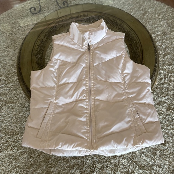Lands End Womens Puffer Vest Size XL Ivory Down Pockets Mock Neck Full Zip - Picture 7 of 9